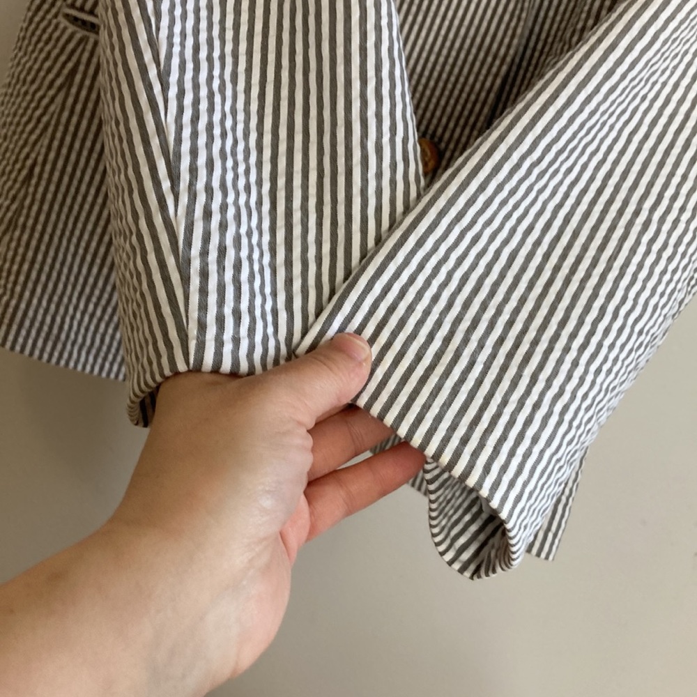 Lauren Ralph Lauren Blazer Womens 10 Gray White Seersucker Stripe Stretch Jacket - Picture 8 of 14